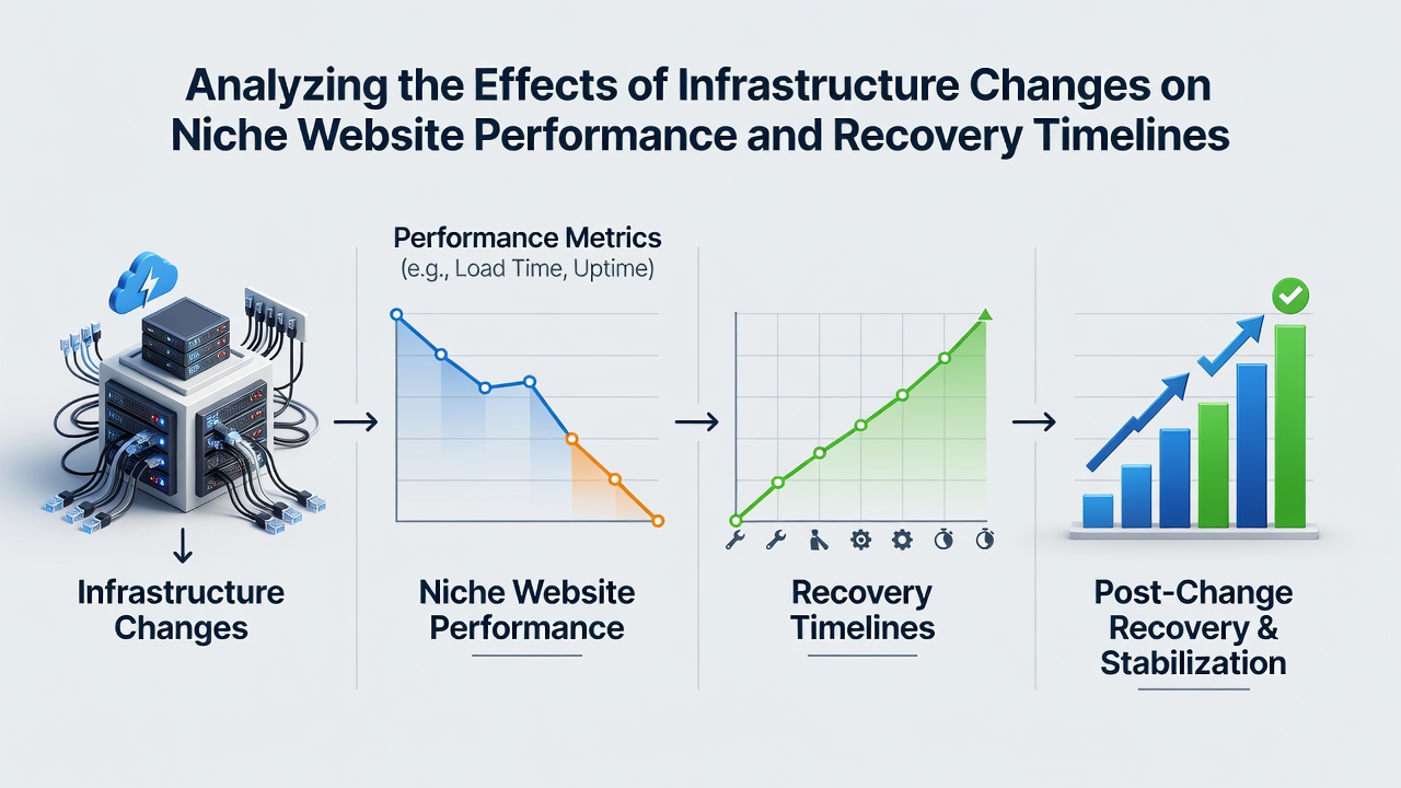 Graph illustrating recovery timelines for niche sites after infrastructure updates from September 2025 through September 2026